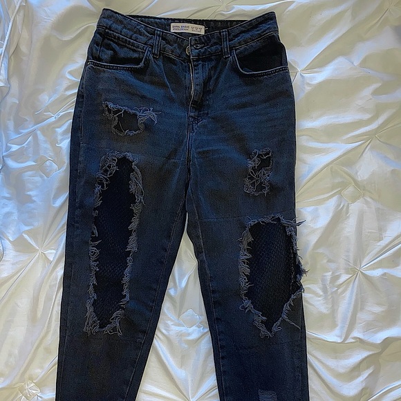 High-Waisted Jeans with Mesh Filled Rips - Picture 2 of 5